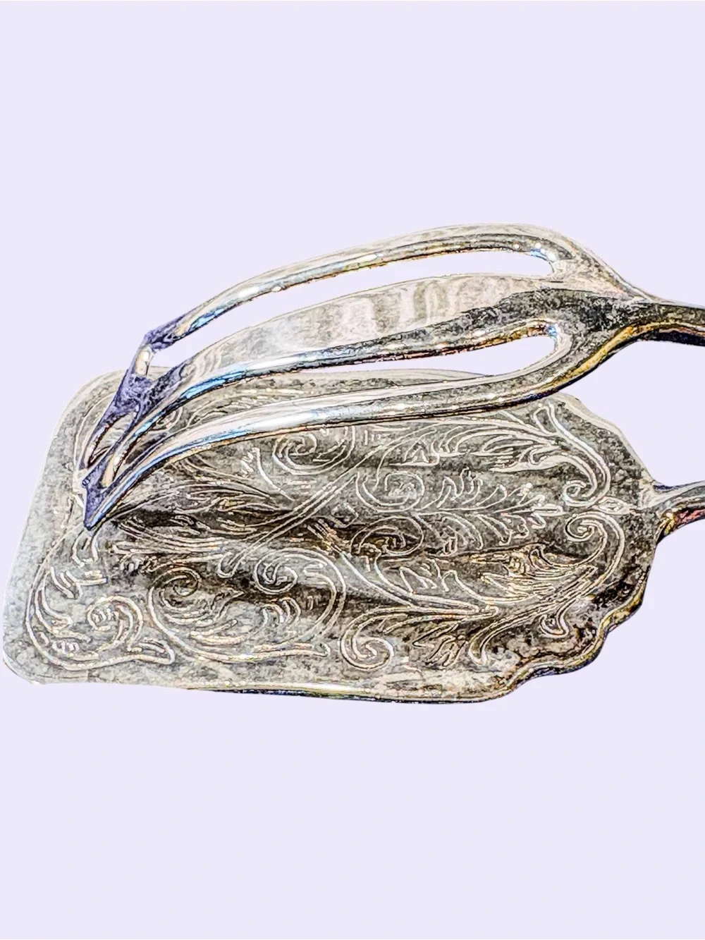 Vintage Silver Plate Pastry Tongs Ornate Floral Engraved Dessert Server
